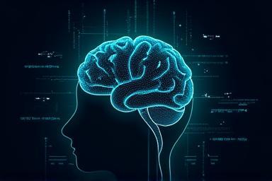 Ilustración de cerebro con chips, representando inteligencia artificial.