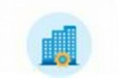 Icono de un hotel con un engranaje, simbolizando la gestión del hotel.
